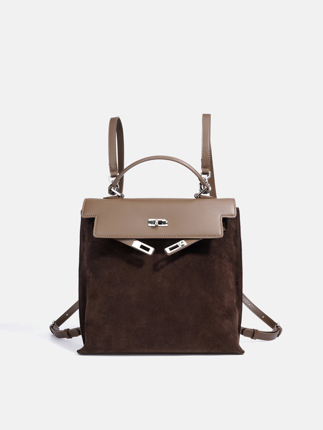PAZZION, Elisa Twist Lock Three-Way Backpack, Brown