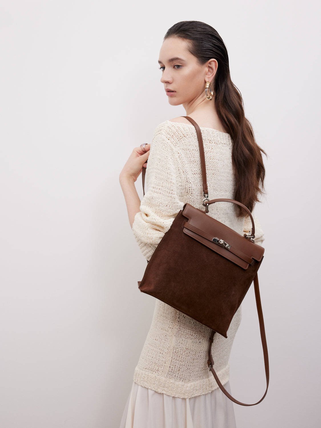 PAZZION, Elisa Twist Lock Three-Way Backpack, Brown