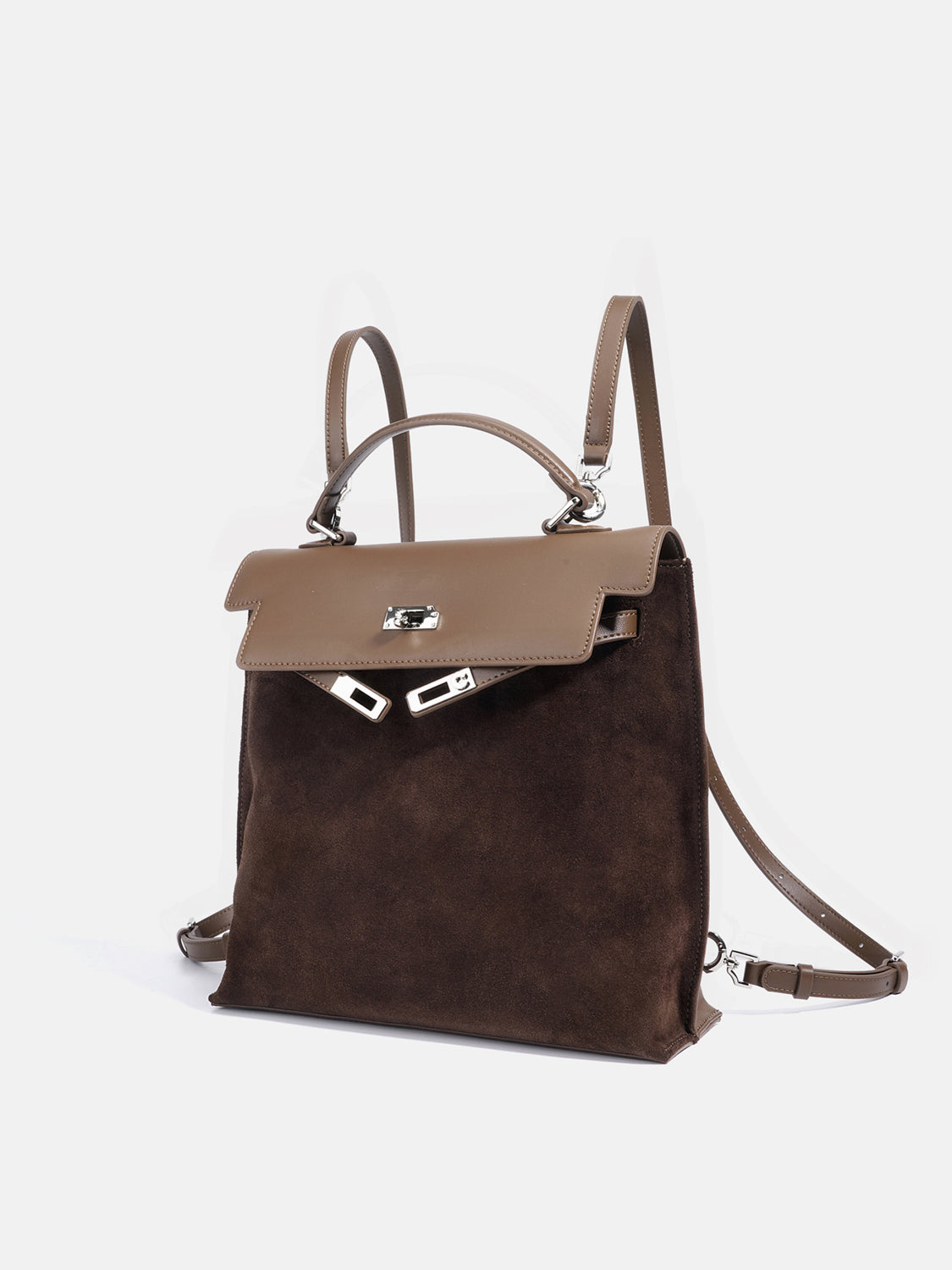 PAZZION, Elisa Twist Lock Three-Way Backpack, Brown