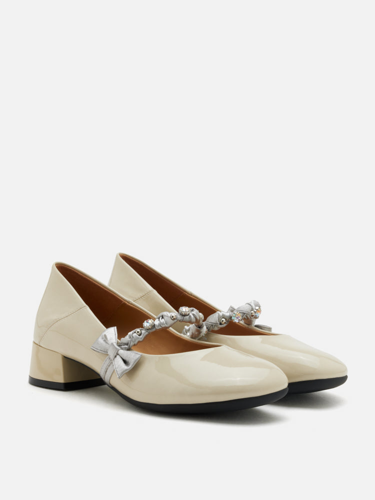 PAZZION, Ellettra Braided Strap MaryJane Heels, Beige