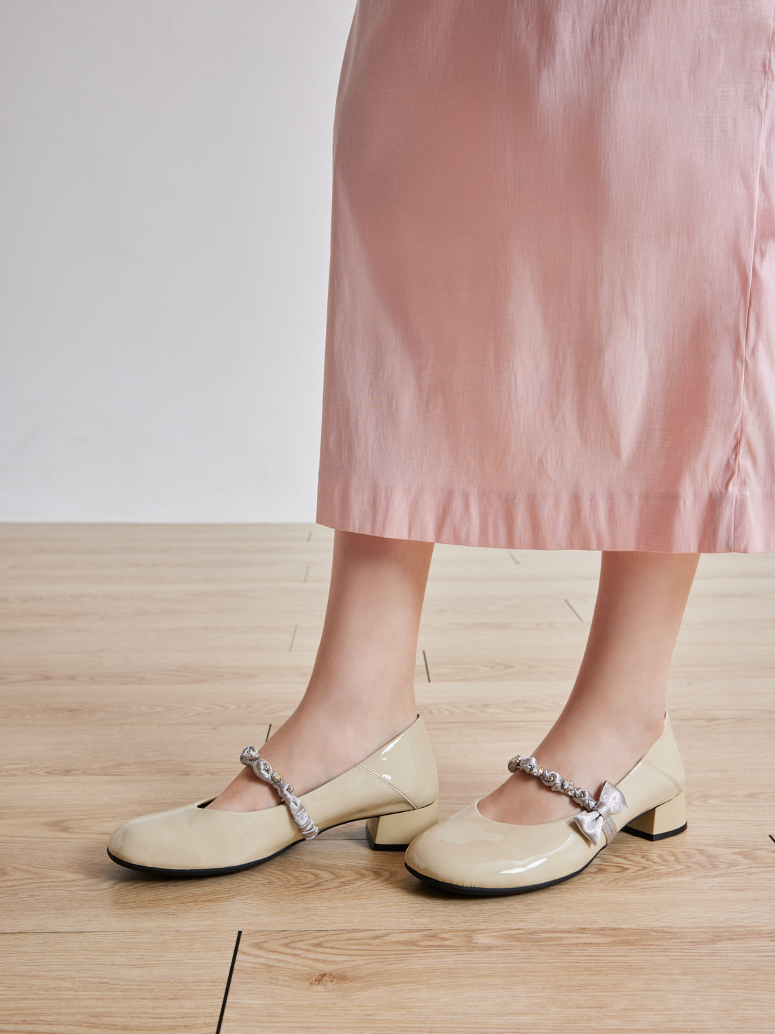 PAZZION, Ellettra Braided Strap MaryJane Heels, Beige