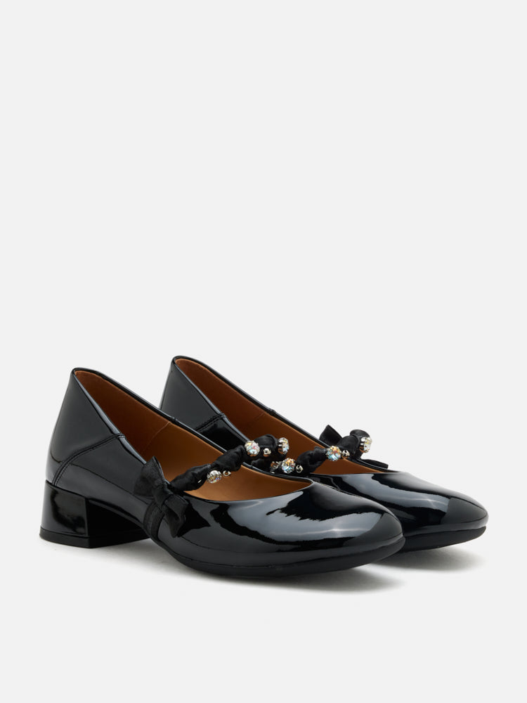 PAZZION, Ellettra Braided Strap MaryJane Heels, Black