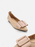 PAZZION, Elyse Bow Buckled Pointed Toe Flats, Almond