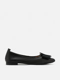 PAZZION, Elyse Bow Buckled Pointed Toe Flats, Black