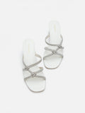 PAZZION, Ema Double Knot Crystal Sandal Heels, Beige