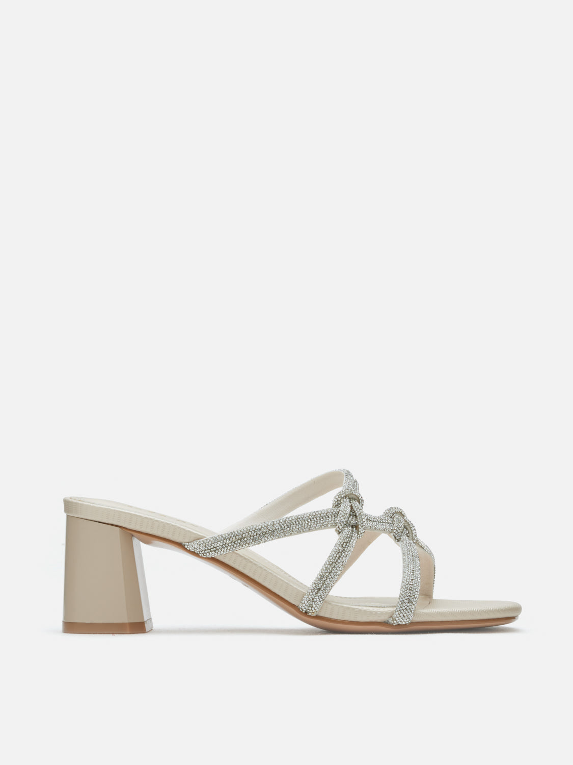 PAZZION, Ema Double Knot Crystal Sandal Heels, Champagne