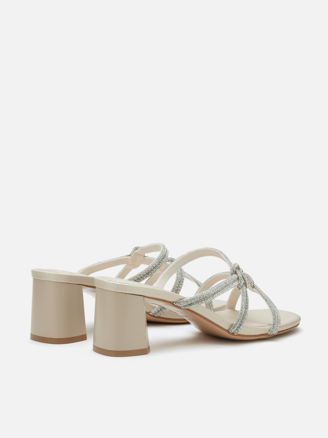PAZZION, Ema Double Knot Crystal Sandal Heels, Champagne
