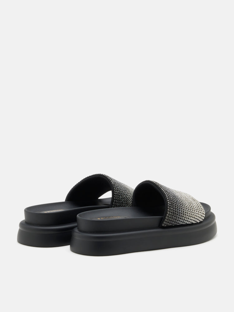 PAZZION, Emilie Crystal-Embellished Platform Slides, Black
