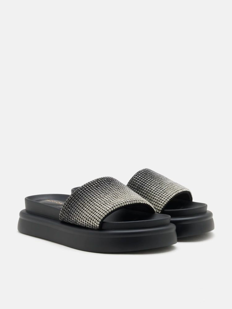 PAZZION, Emilie Crystal-Embellished Platform Slides, Black