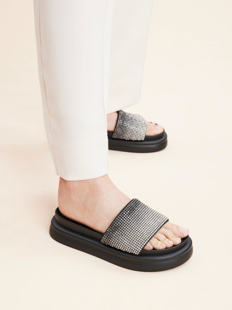 PAZZION, Emilie Crystal-Embellished Platform Slides, Black