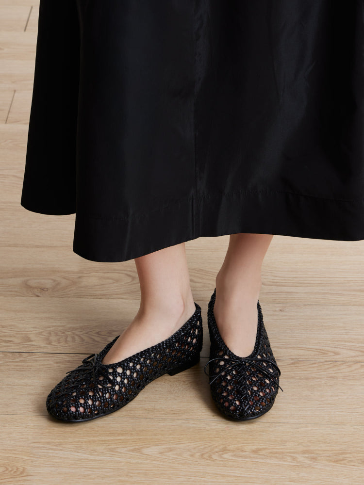 PAZZION, Enya Woven Bow Flats, Black
