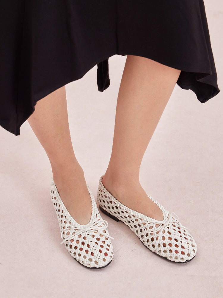 PAZZION, Enya Woven Bow Flats, White