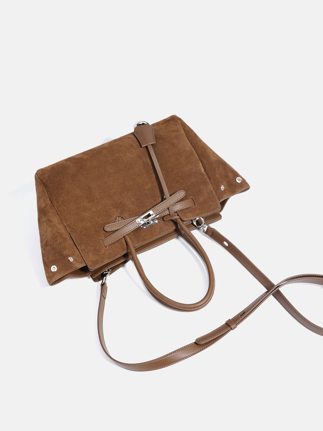 PAZZION, Erin Suede Shoulder Bag, Brown