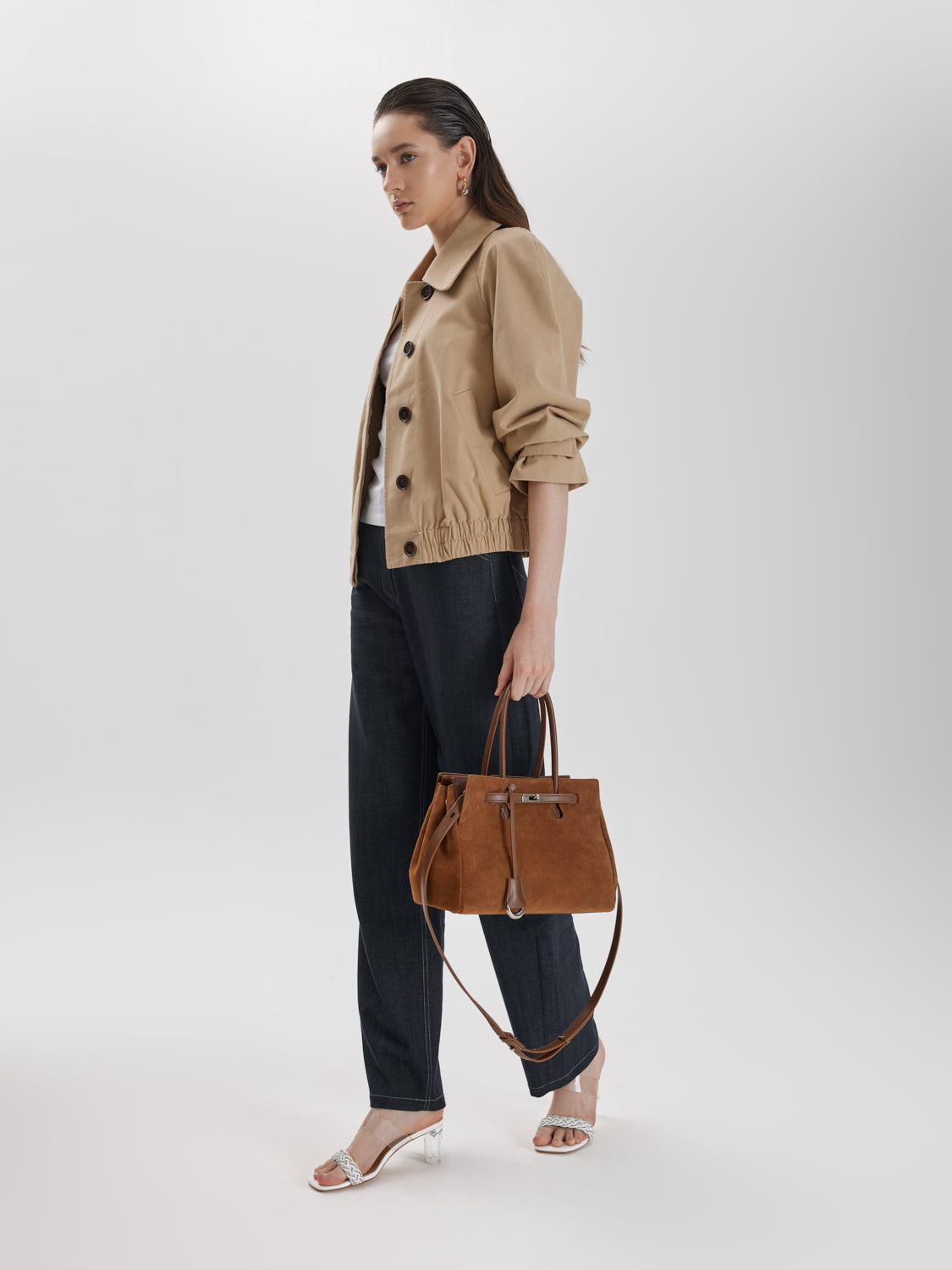 PAZZION, Erin Suede Shoulder Bag, Brown