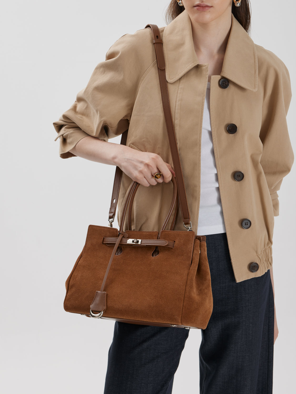 PAZZION, Erin Suede Shoulder Bag, Brown