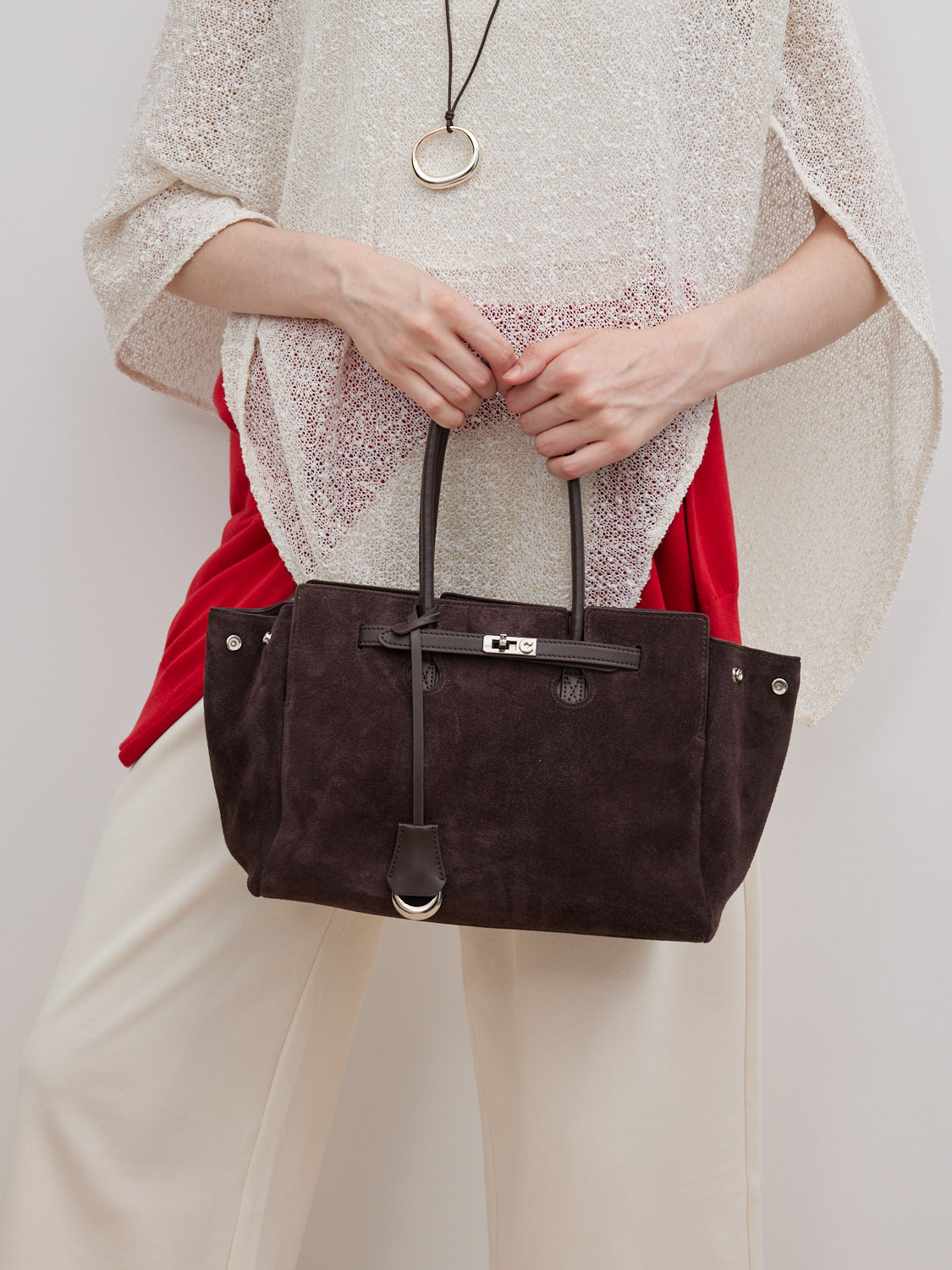 PAZZION, Erin Suede Shoulder Bag, Darkbrown