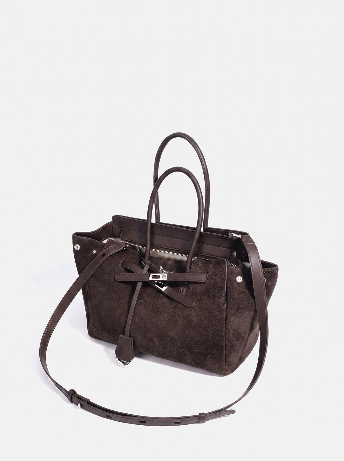 PAZZION, Erin Suede Shoulder Bag, Darkbrown