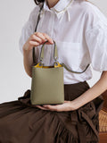 PAZZION, Estelle Leather Mini Bucket Bag, Lightgreen