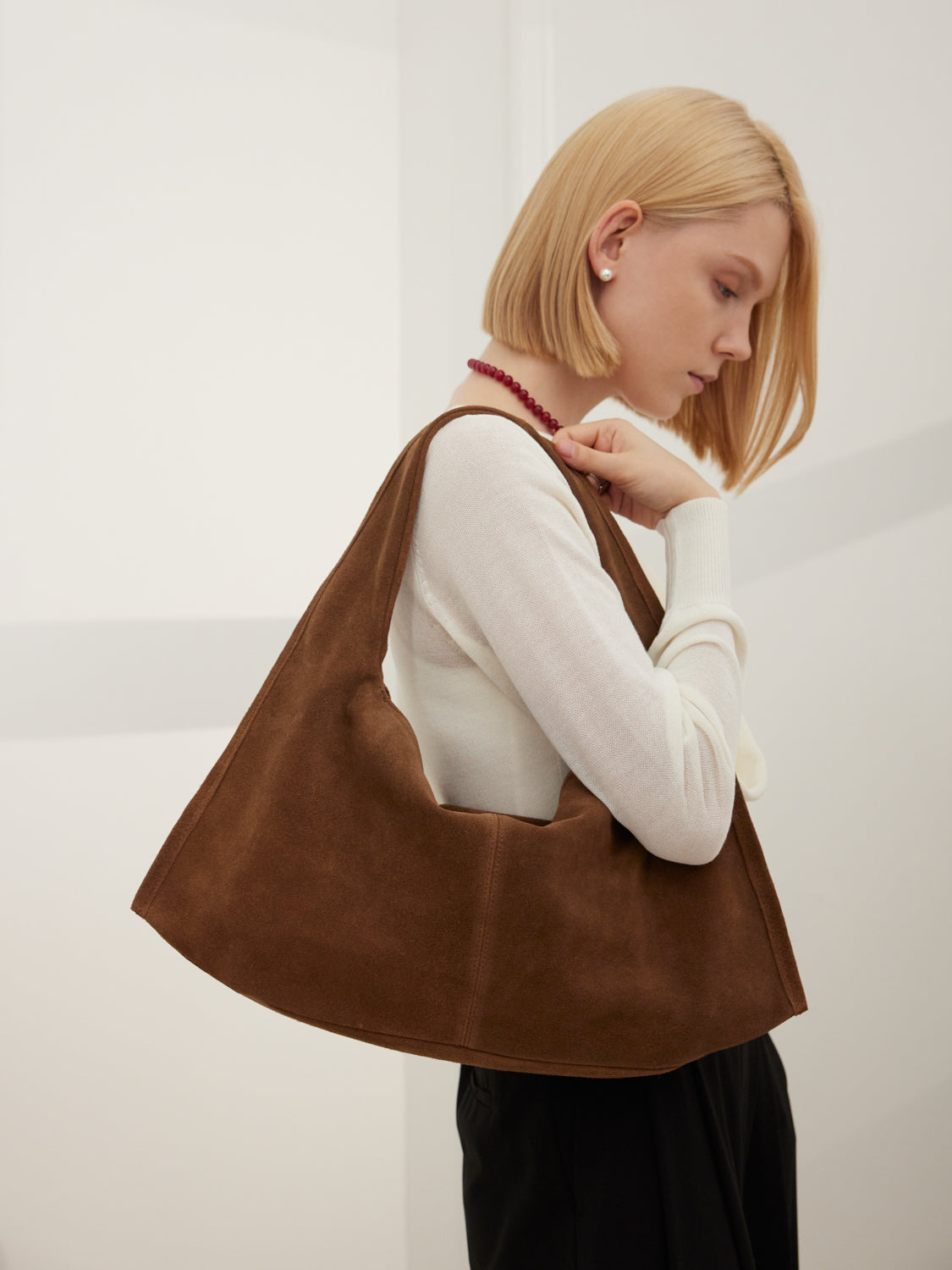 PAZZION, Esther Suede Shoulder Bag - Brown, Brown