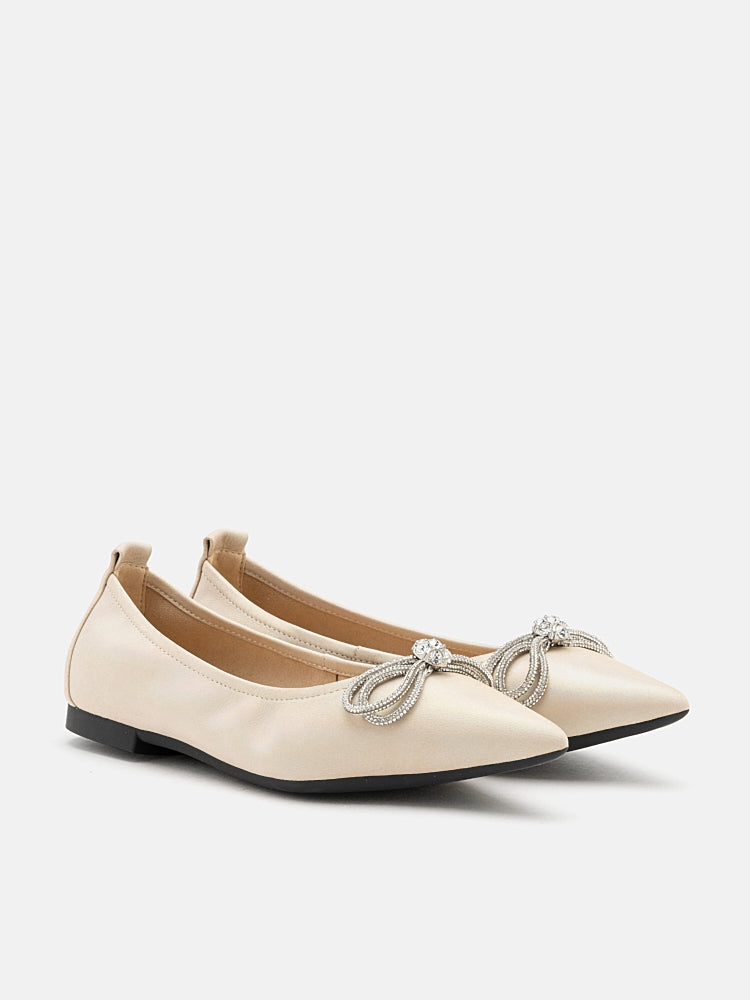 Fairleigh Crystal Embellished Bow Pointed Toe Flats PAZZION