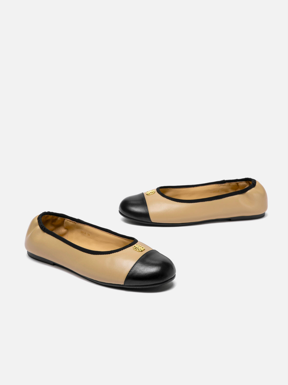 PAZZION, Farielle Quilted Cap Toe Leather Ballet Flats, Almond