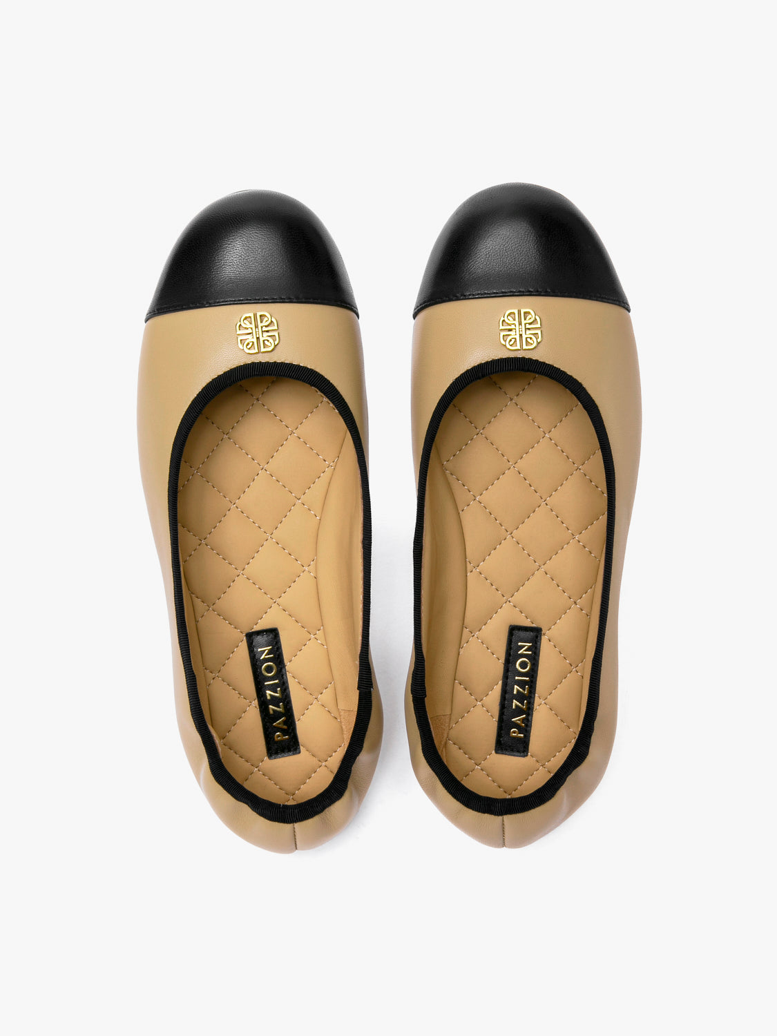 PAZZION, Farielle Quilted Cap Toe Leather Ballet Flats, Almond