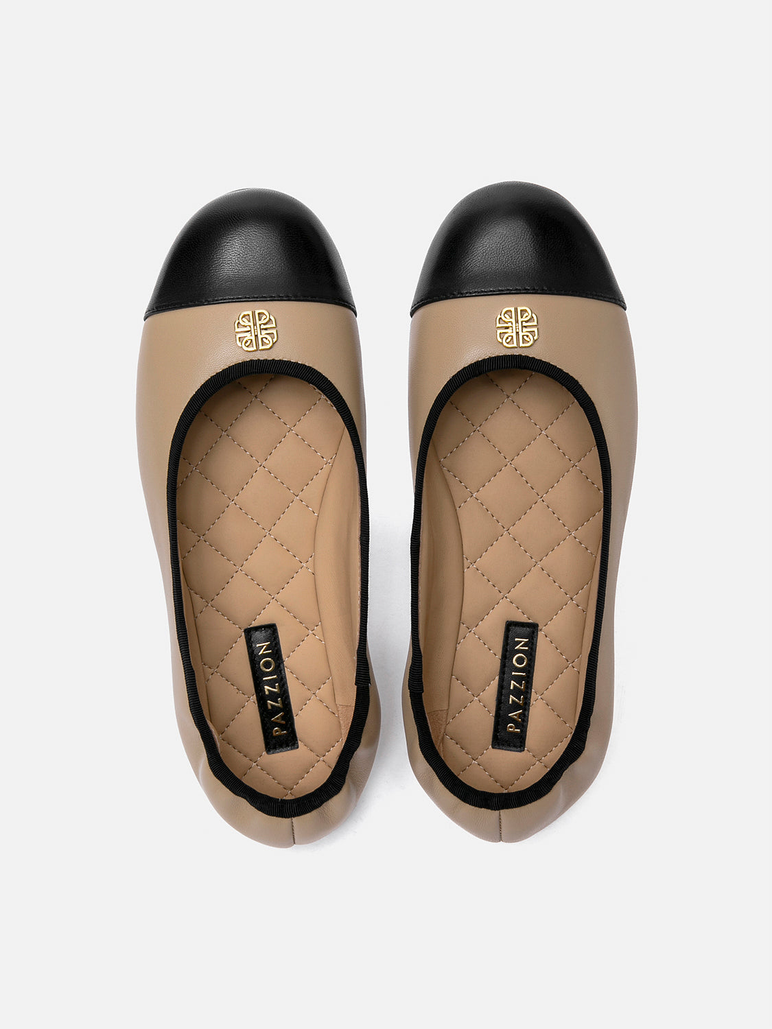 PAZZION, Farielle Quilted Cap Toe Leather Ballet Flats, Almond