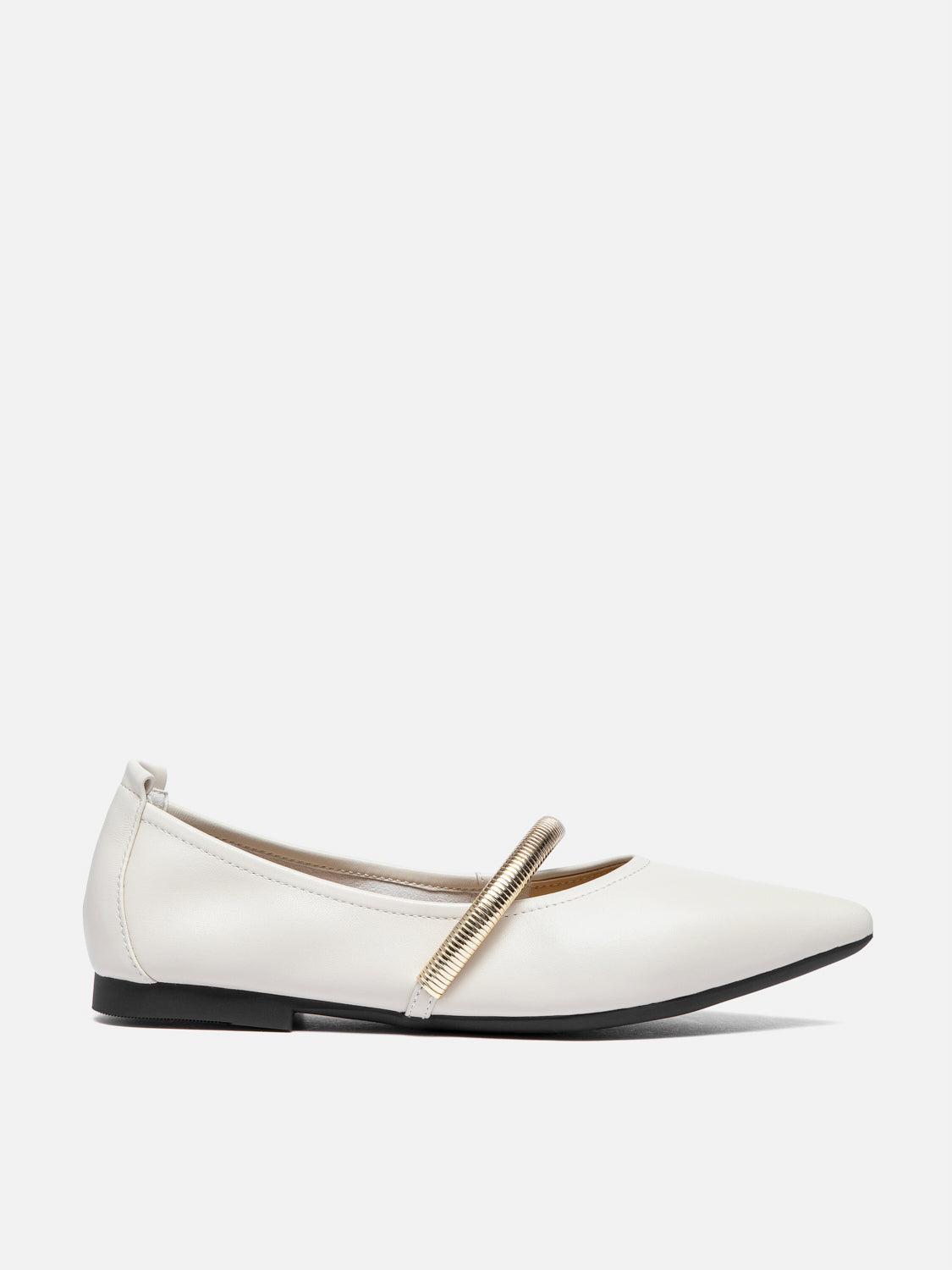 PAZZION, Finley Gold Link Pointed Toe Leather Flats, Beige
