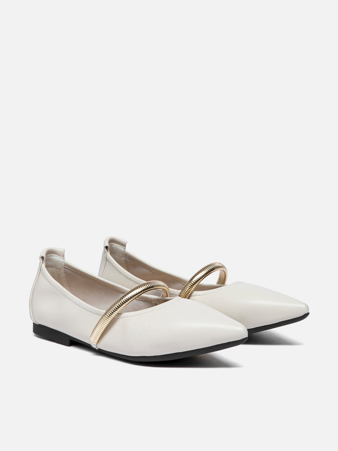PAZZION, Finley Gold Link Pointed Toe Leather Flats, Beige