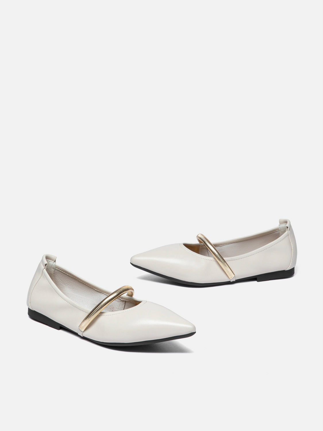 PAZZION, Finley Gold Link Pointed Toe Leather Flats, Beige