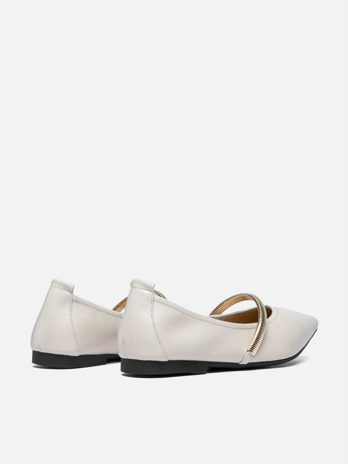 PAZZION, Finley Gold Link Pointed Toe Leather Flats, Beige