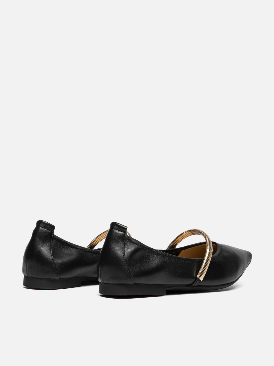PAZZION, Finley Gold Link Pointed Toe Leather Flats, Black
