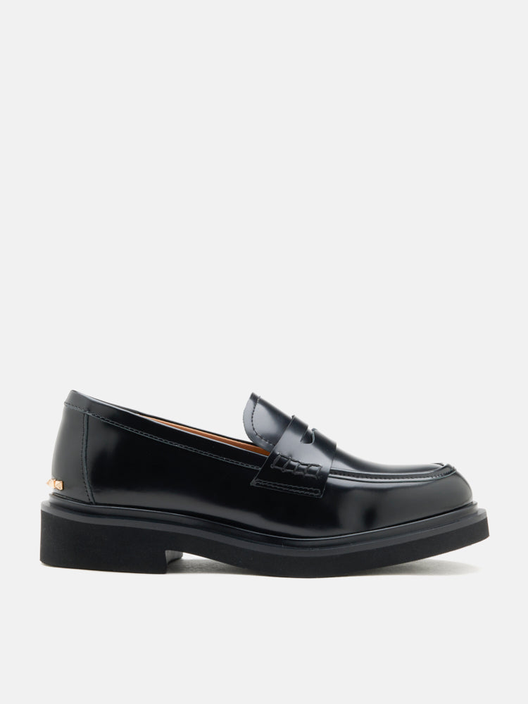 PAZZION, Finn Studded Heel Penny Loafers, Black