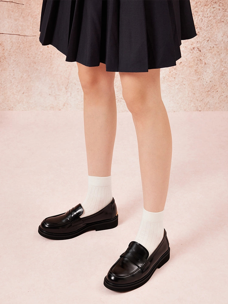 PAZZION, Finn Studded Heel Penny Loafers, Black