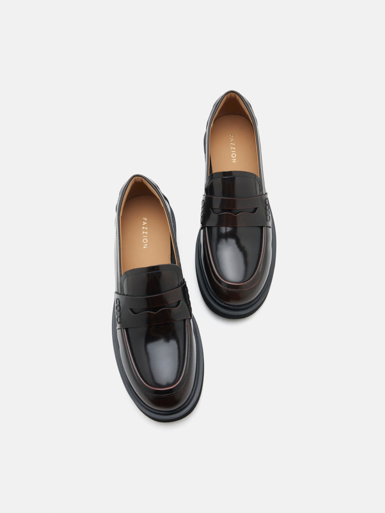 PAZZION, Finn Studded Heel Penny Loafers, Brown