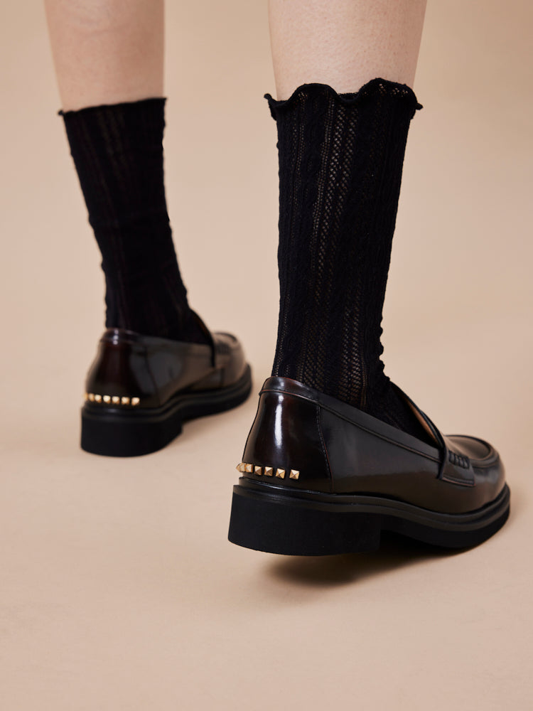 PAZZION, Finn Studded Heel Penny Loafers, Brown