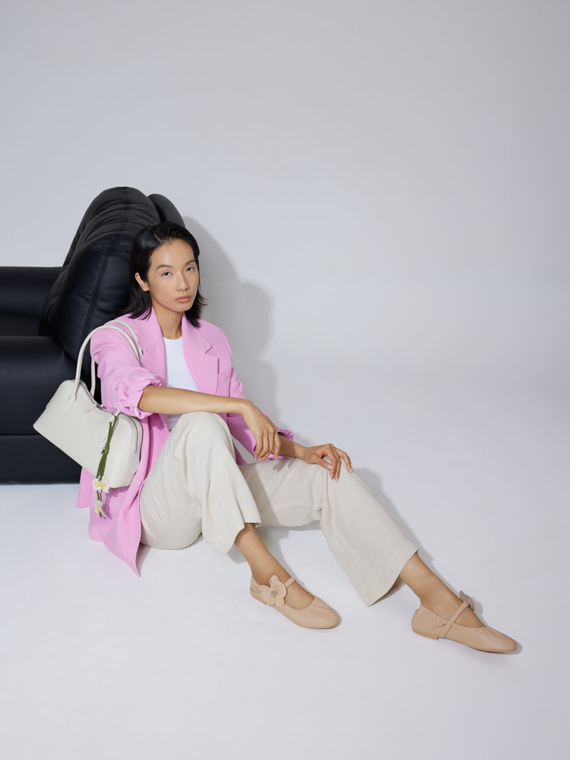 PAZZION, Fiorale Orchid Strap Ballet Leather Mary Janes, Almond