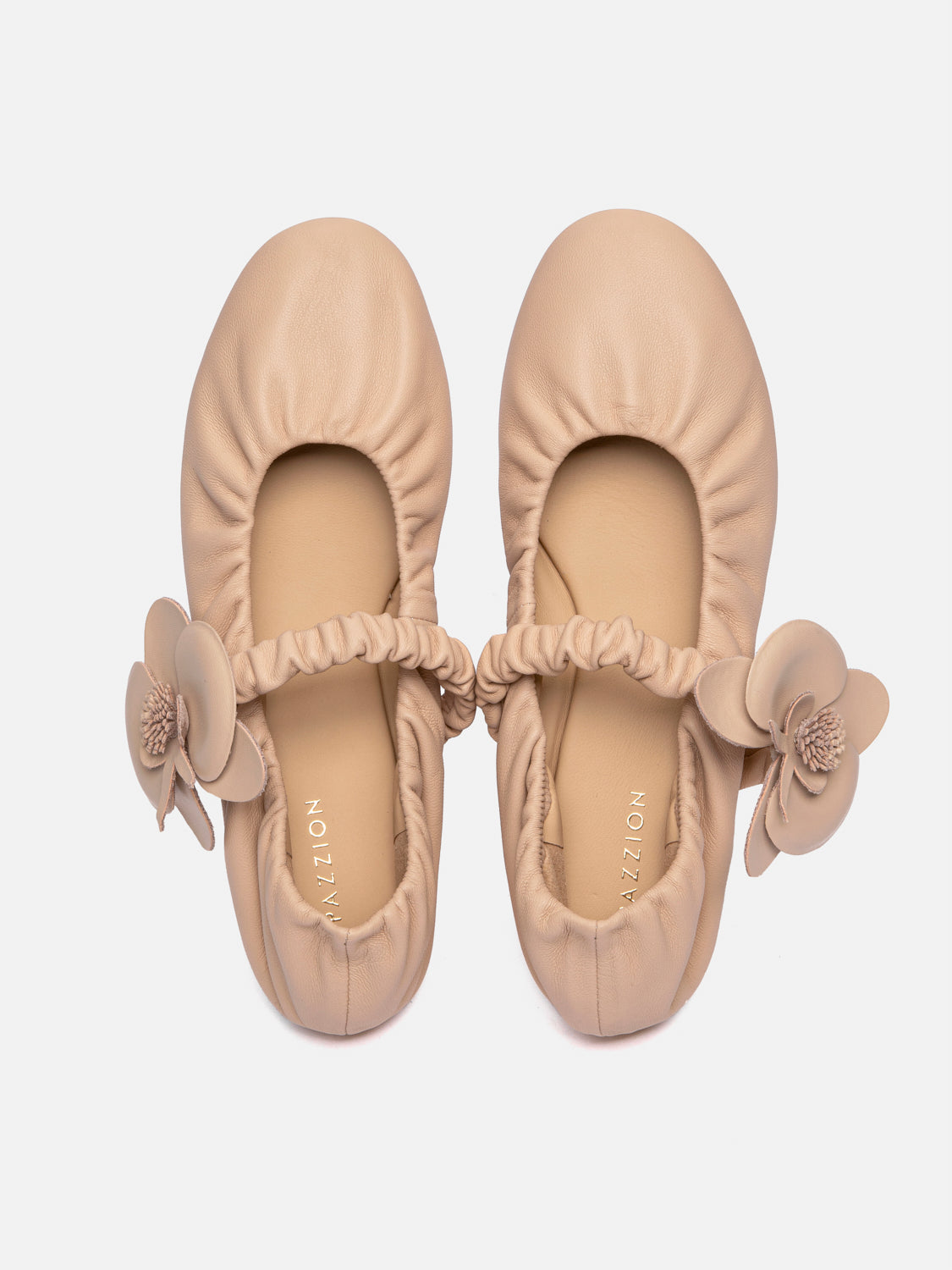 PAZZION, Fiorale Orchid Strap Ballet Leather Mary Janes, Almond