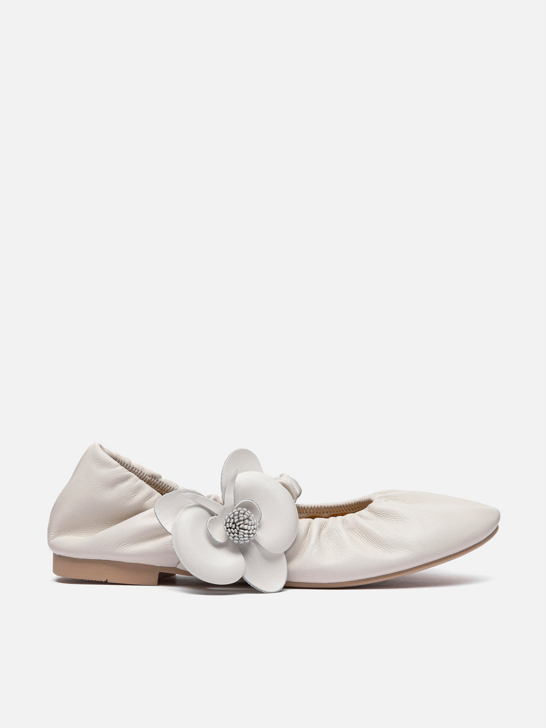 PAZZION, Fiorale Orchid Strap Ballet Leather Mary Janes, Beige