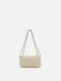 PAZZION, Fleur Raffia Leather Chained Crossbody Bag, Beige