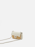 PAZZION, Fleur Raffia Leather Chained Crossbody Bag, Beige