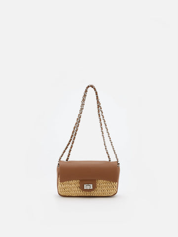 Fleur Raffia Leather Chained Crossbody Bag
