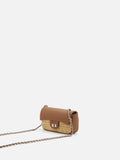 PAZZION, Fleur Raffia Leather Chained Crossbody Bag, Brown