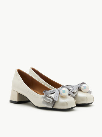 Florianna Ribbon and Pearl Low Block Heels