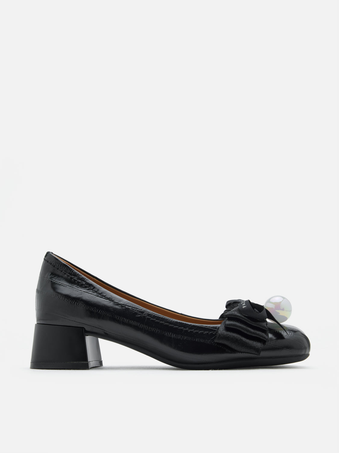 PAZZION, Florianna Ribbon and Pearl Low Block Heels, Black
