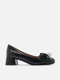 PAZZION, Florianna Ribbon and Pearl Low Block Heels, Black