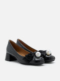 PAZZION, Florianna Ribbon and Pearl Low Block Heels, Black
