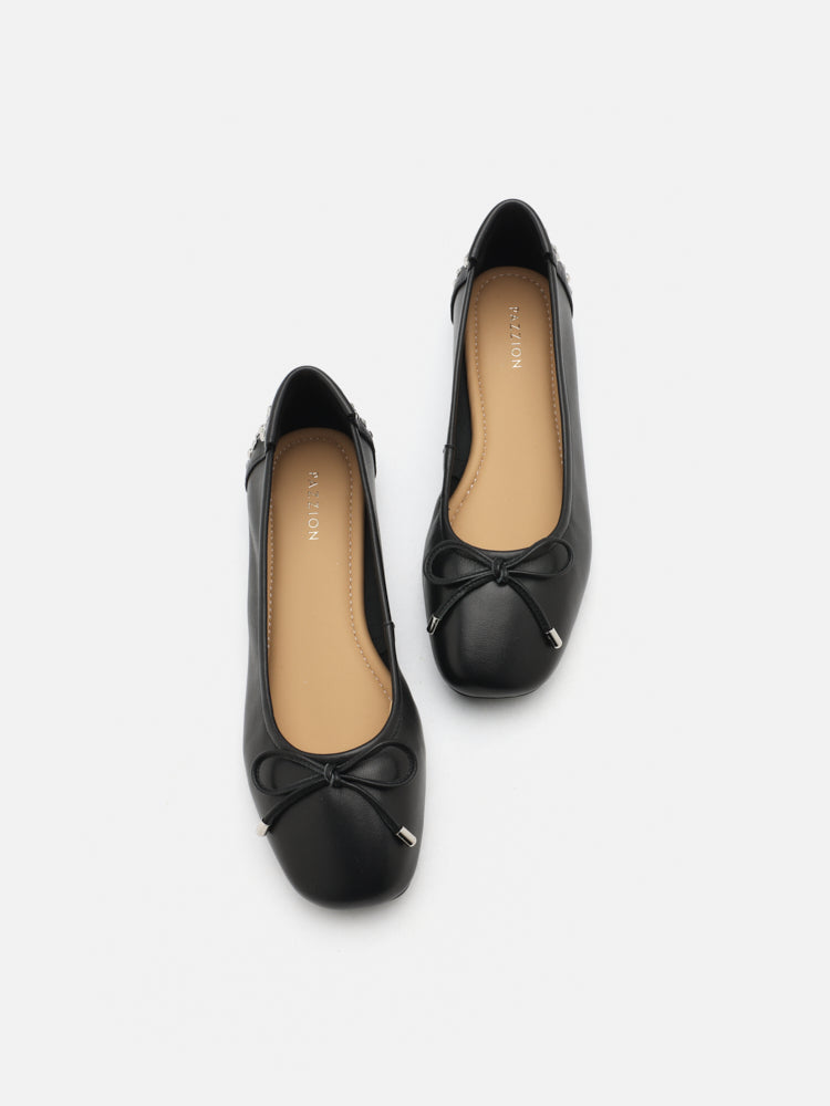 PAZZION, Frances Studded Bow Flats, Black