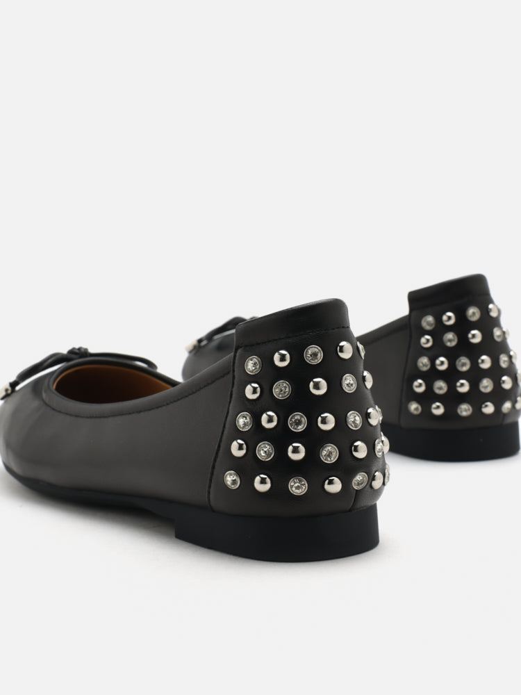 PAZZION, Frances Studded Bow Flats, Black