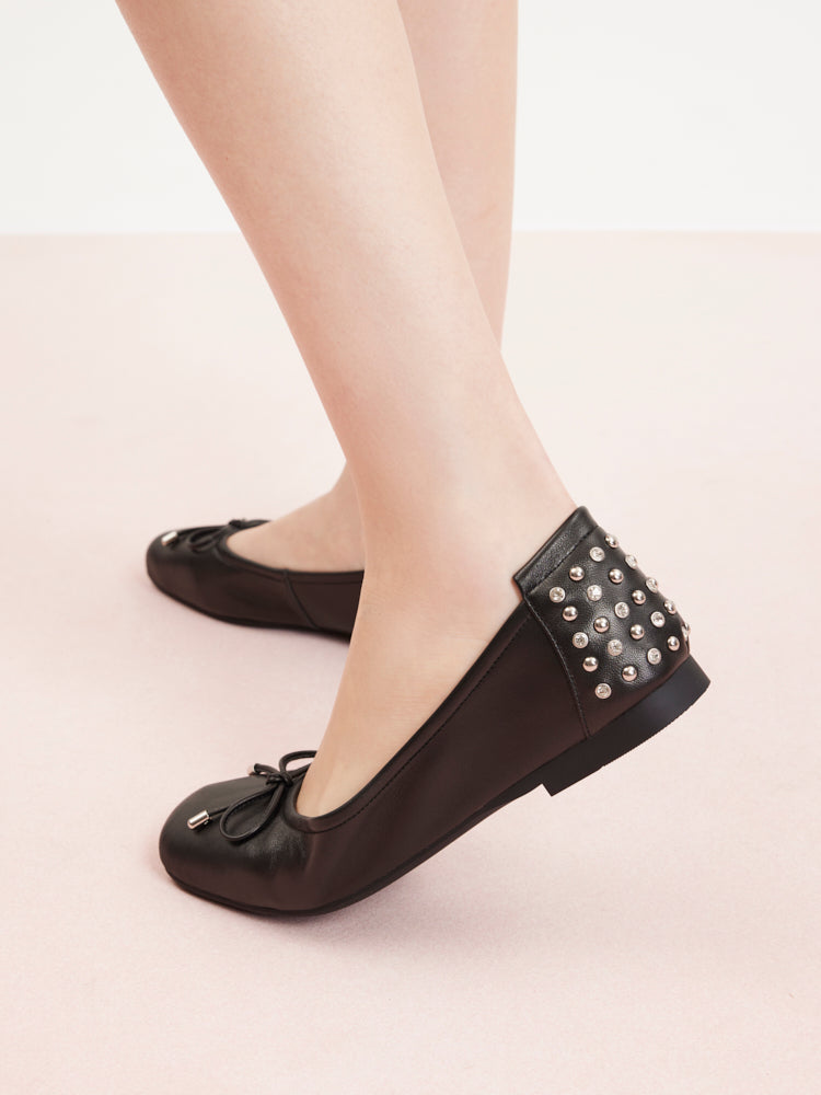 PAZZION, Frances Studded Bow Flats, Black
